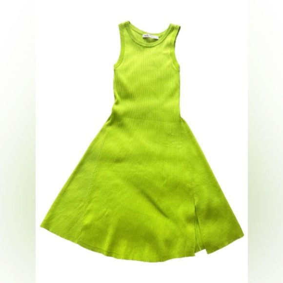 ZARA Lime Green Knit Dress Stretch Size M - Picture 3 of 4
